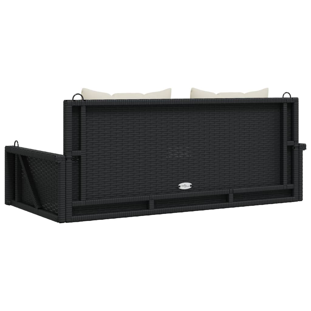 Banco de balanço com almofadas preto 119x56x48 cm vime sintético