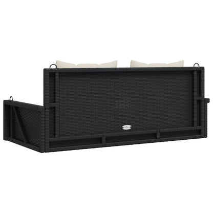 Banco de balanço com almofadas preto 119x56x48 cm vime sintético