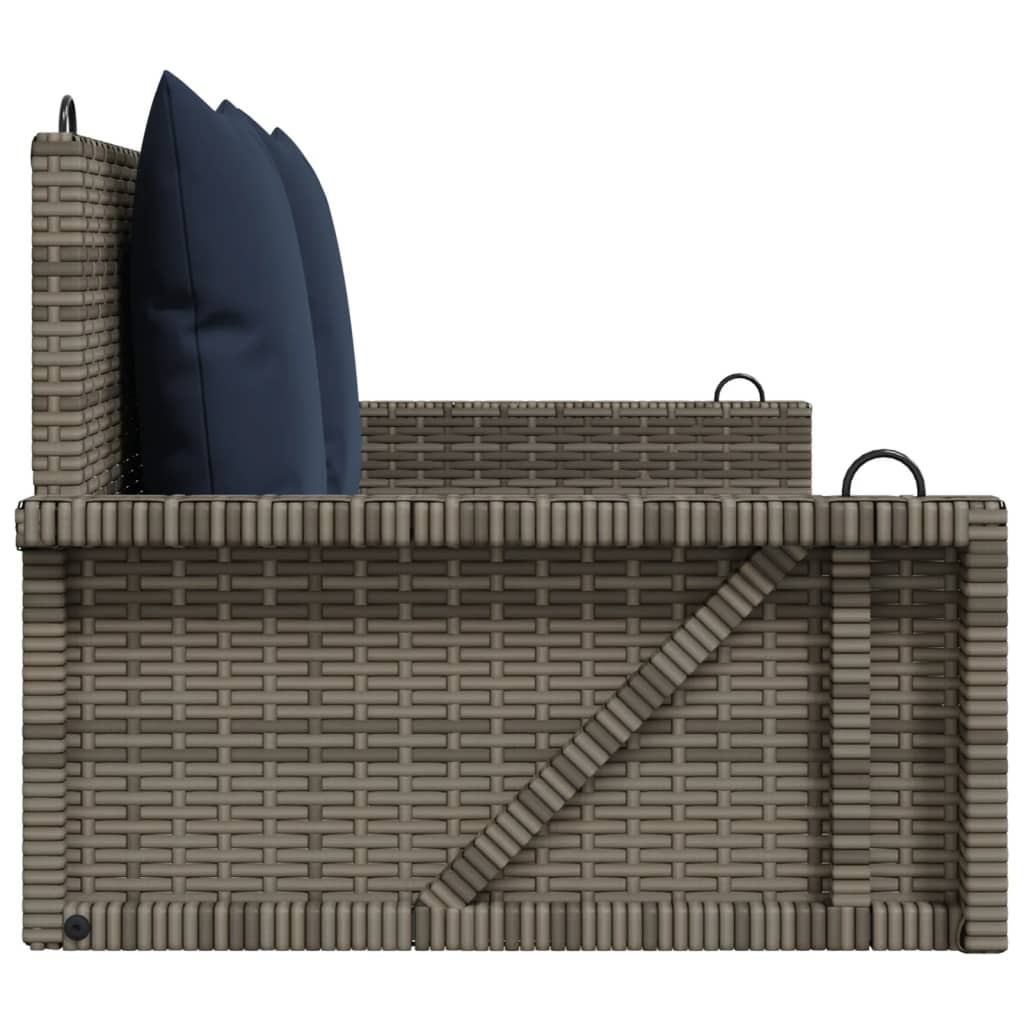 Banco de balanço com almofadas cinza 119x56x48 cm vime sintético