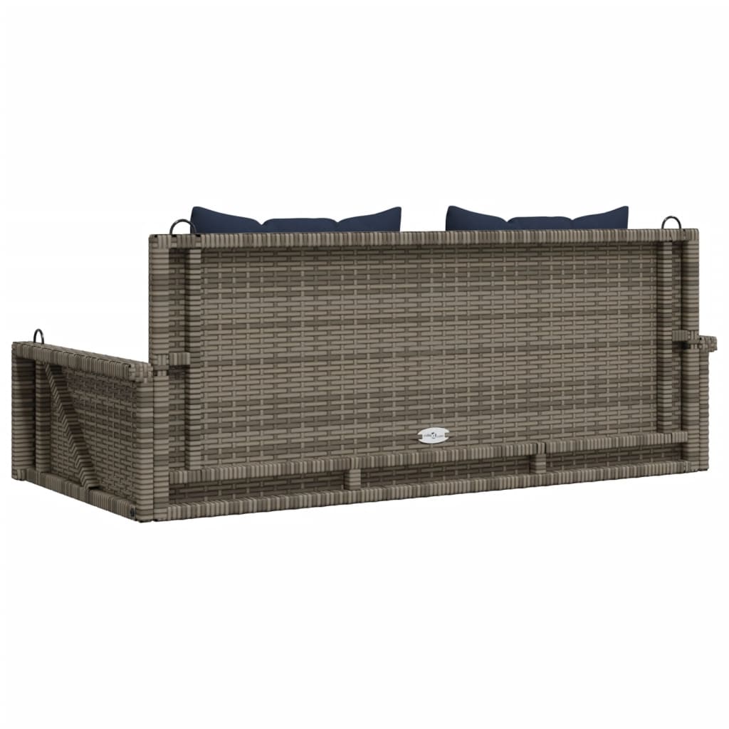 Banco de balanço com almofadas cinza 119x56x48 cm vime sintético