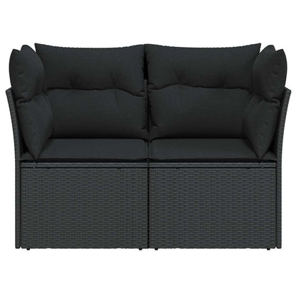 Sofá de jardim com almofadas, 2 lugares, vime sintético preto