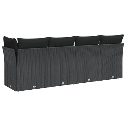 Sofá de jardim com almofadas, 4 lugares, vime sintético preto