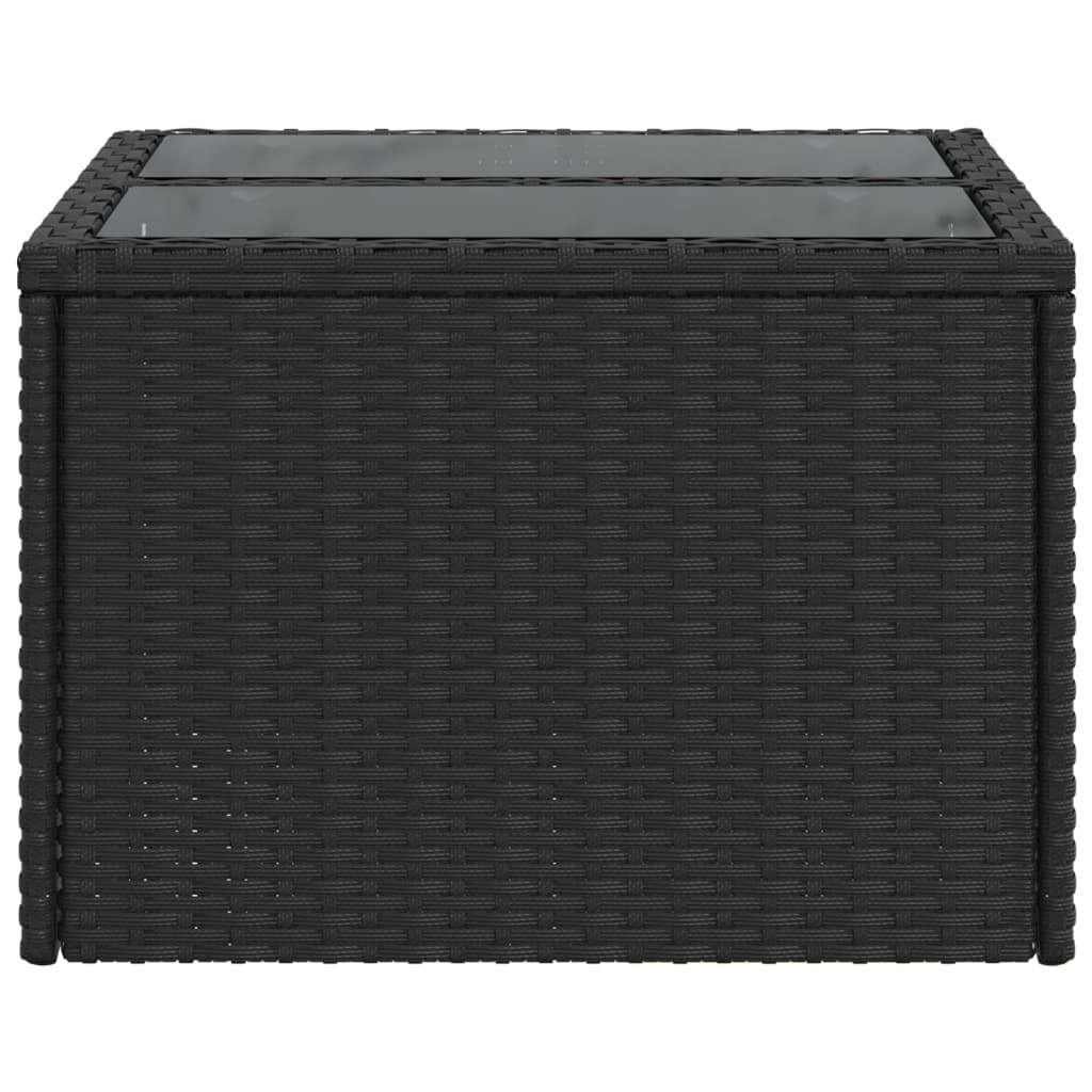 Mesa de jardim com tampo de vidro preta 55x55x37 cm vime sintético