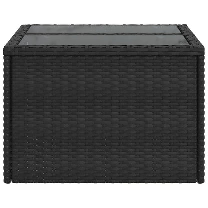Mesa de jardim com tampo de vidro preta 55x55x37 cm vime sintético