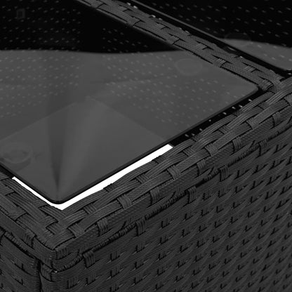 Mesa de jardim com tampo de vidro preta 55x55x37 cm vime sintético