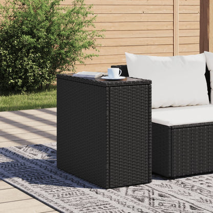 Mesa de apoio jardim c/ tampo vidro 58x27,5x55 cm vime PE preto