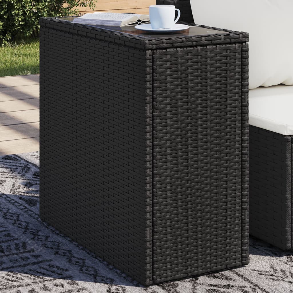 Mesa de apoio jardim c/ tampo vidro 58x27,5x55 cm vime PE preto