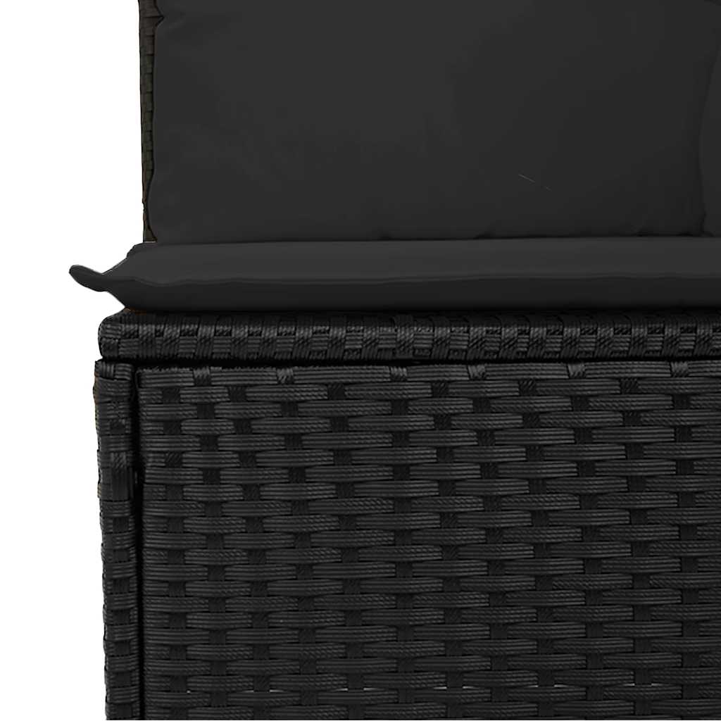 Sofá de jardim com almofadas, 3 lugares, vime sintético preto