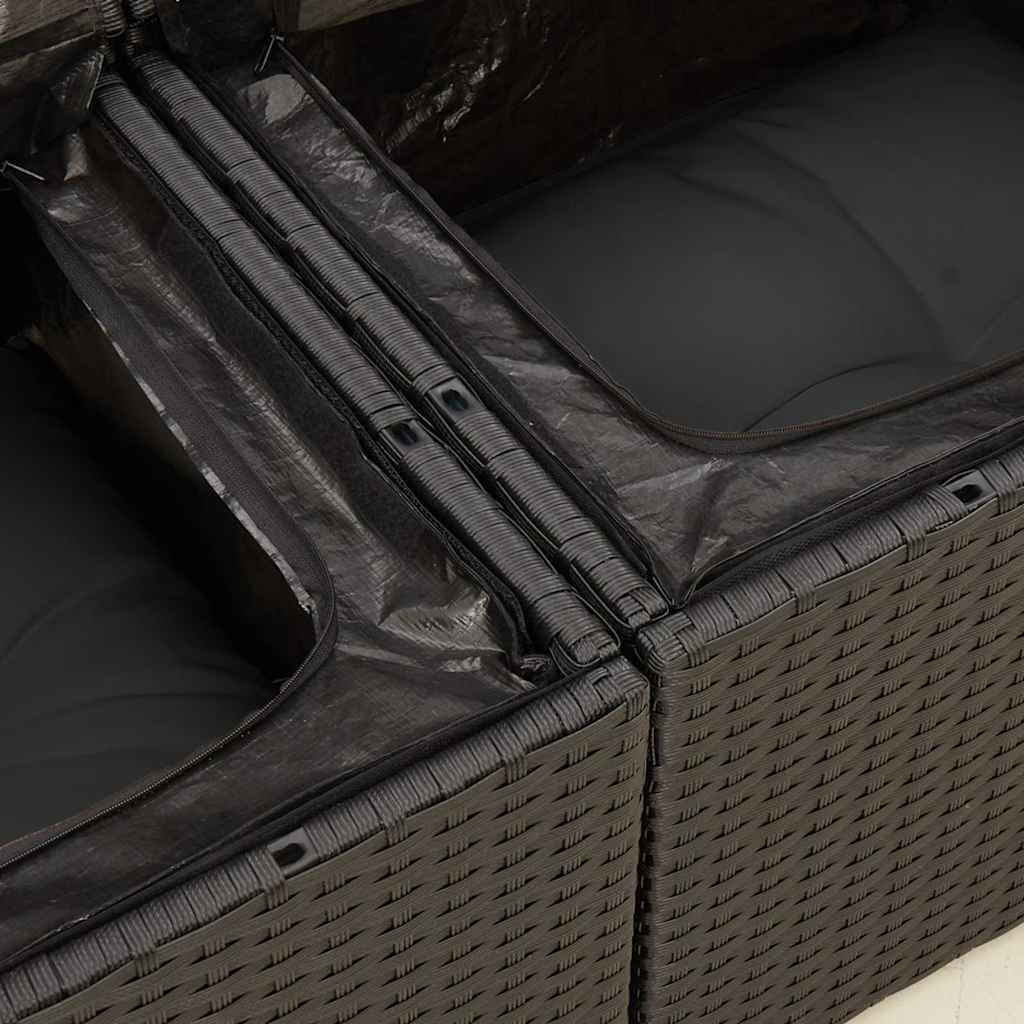 Sofá de jardim com almofadas, 2 lugares, vime sintético preto