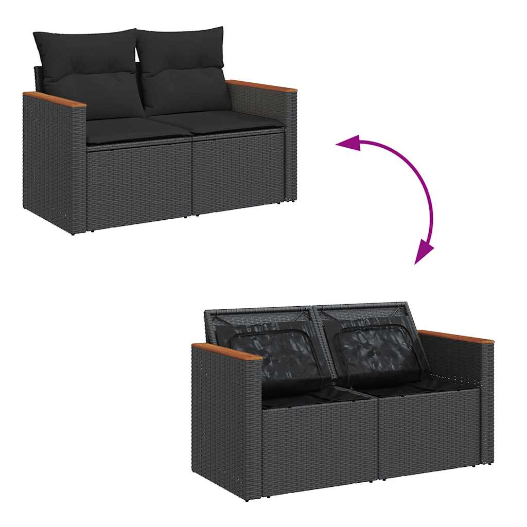 Sofá de jardim com almofadões 2 lugares vime PE preto