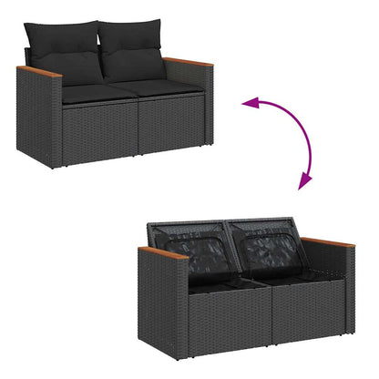 Sofá de jardim com almofadões 2 lugares vime PE preto