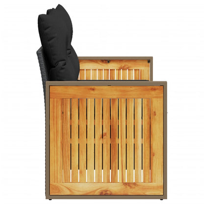Sofá de jardim com almofadas, 2 lugares, vime sintético preto