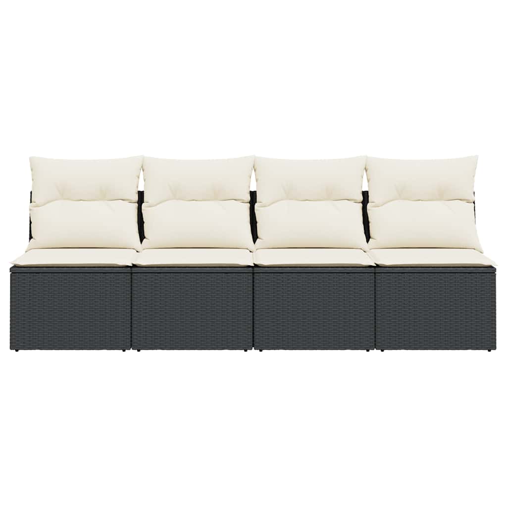 Sofá de jardim com almofadões 4 lugares vime PE preto