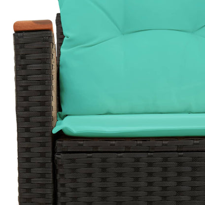 Sofá de jardim com almofadas, 2 lugares, vime sintético preto