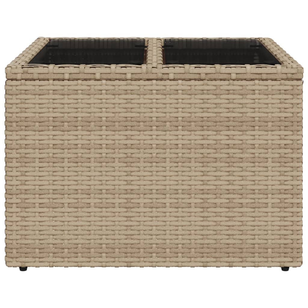 Mesa de jardim com tampo de vidro 55x55x37 cm vime PE bege