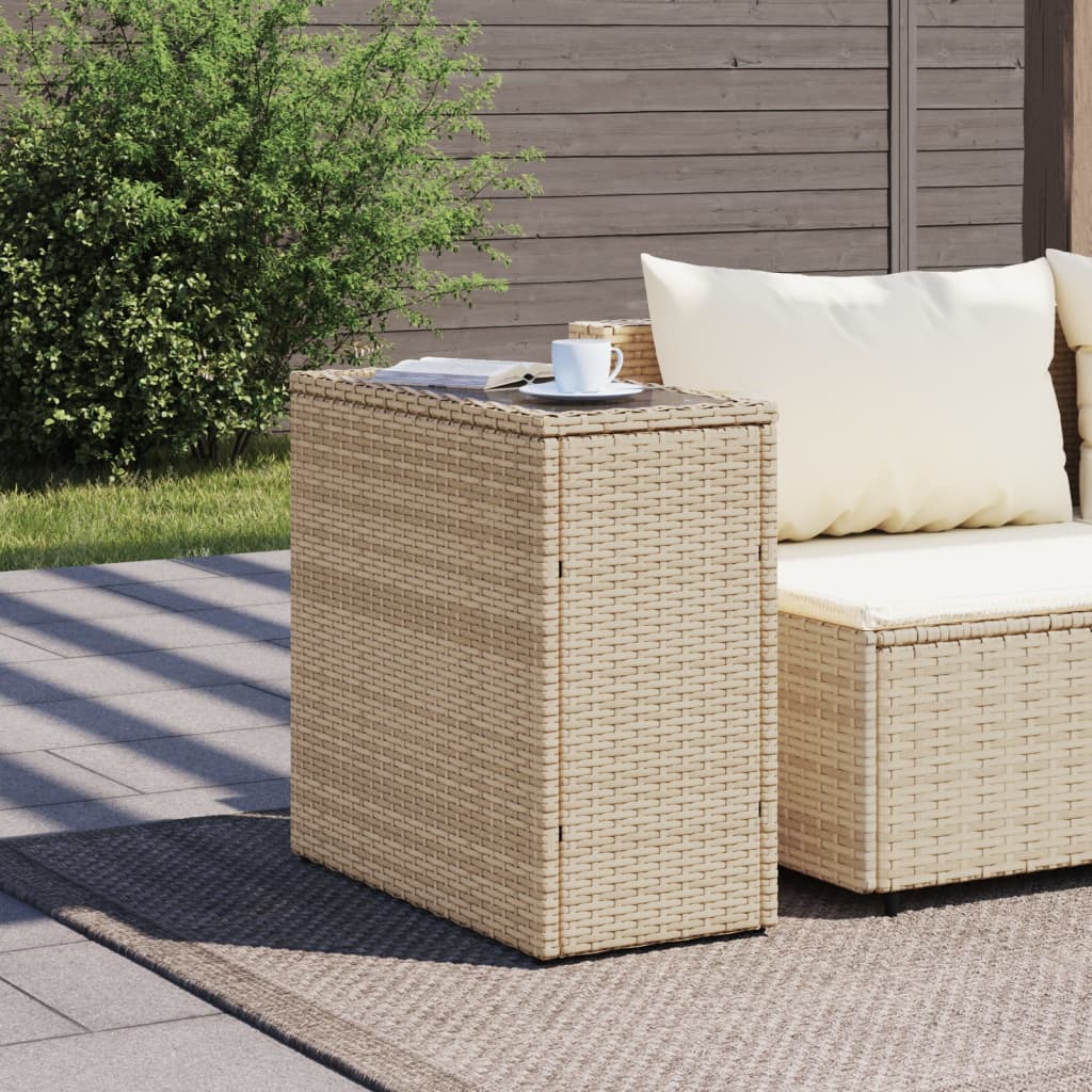 Mesa de apoio jardim c/ tampo vidro 58x27,5x55 cm vime PE bege