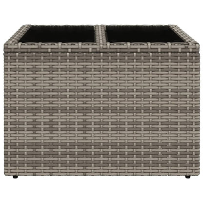 Mesa de jardim com tampo de vidro 55x55x37 cm vime PE cinzento