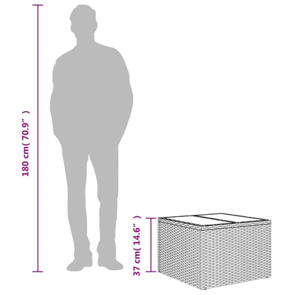 Mesa de jardim com tampo de vidro 55x55x37 cm vime PE cinzento