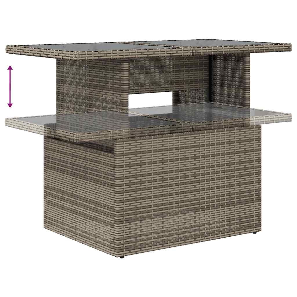 Mesa de jardim com tampo de vidro 100x55x73 cm vime PE cinza
