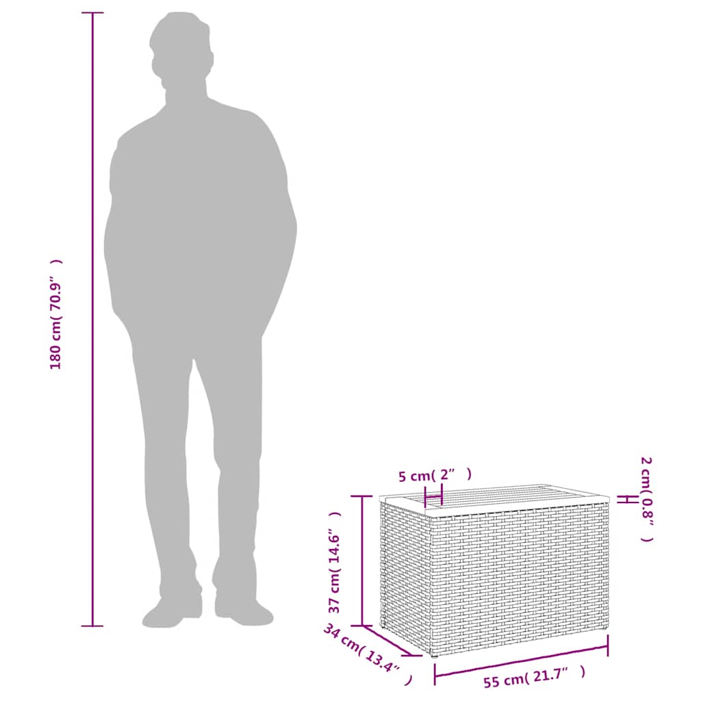 Mesas de apoio p/ jardim 2 pcs vime PE/madeira maciça cinzento