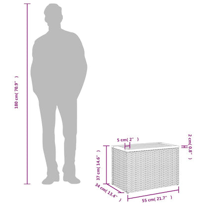 Mesas de apoio p/ jardim 2 pcs vime PE/madeira maciça cinzento