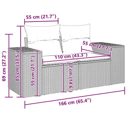 Sofá jardim de 2 lugares com almofadões vime PE cinzento claro
