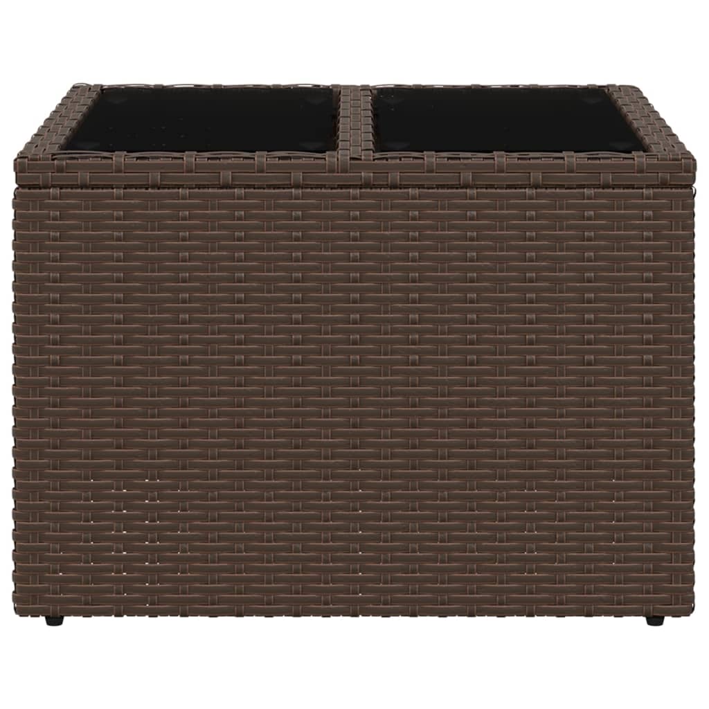 Mesa de jardim com tampo de vidro 55x55x37 cm vime PE castanho