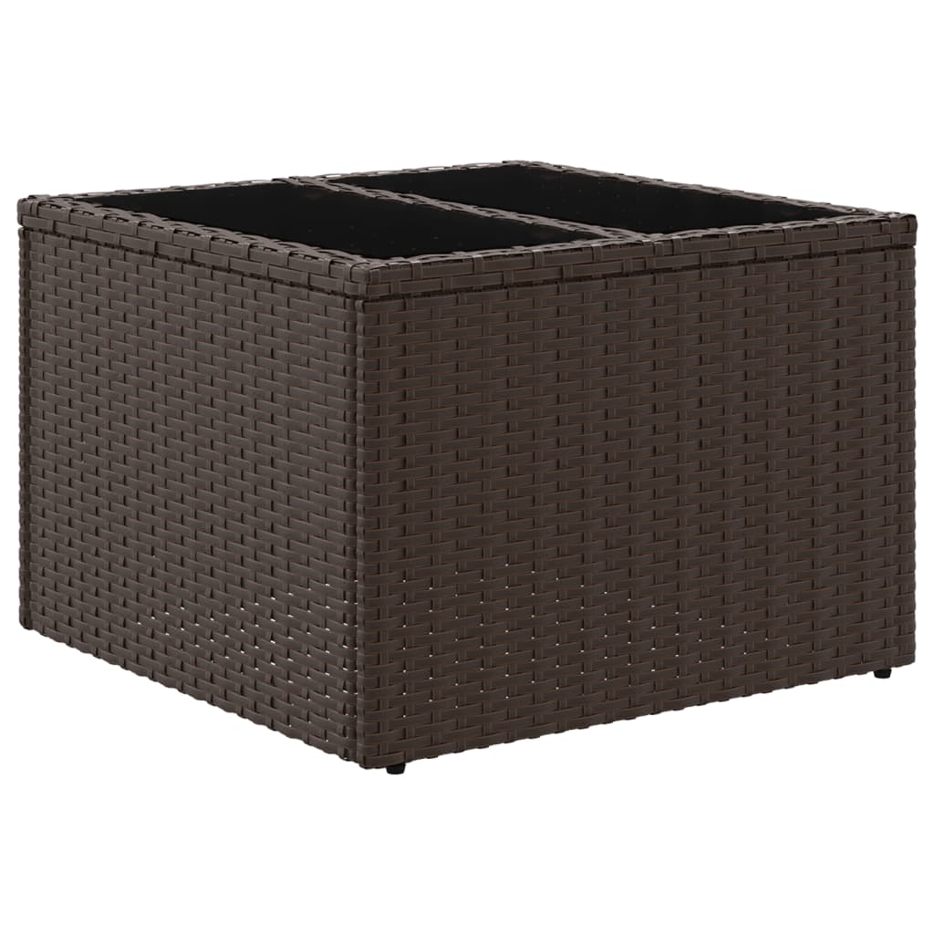 Mesa de jardim com tampo de vidro 55x55x37 cm vime PE castanho