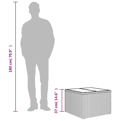 Mesa de jardim com tampo de vidro 55x55x37 cm vime PE castanho