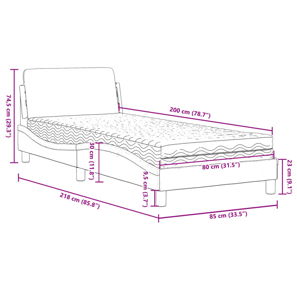 Cama com colchão Dover 80x200 cm couro artificial castanho
