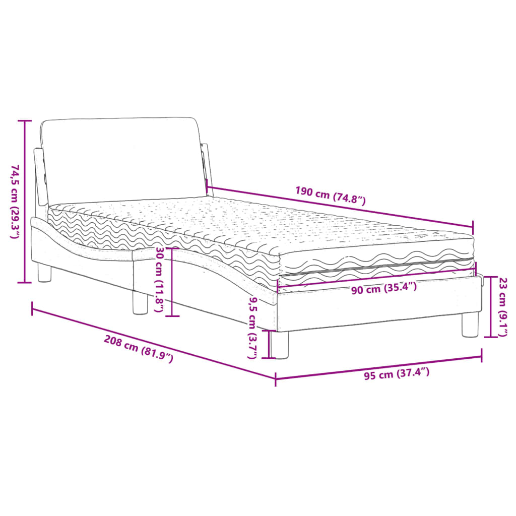Cama com colchão Dover 90x190 cm couro artificial cinzento