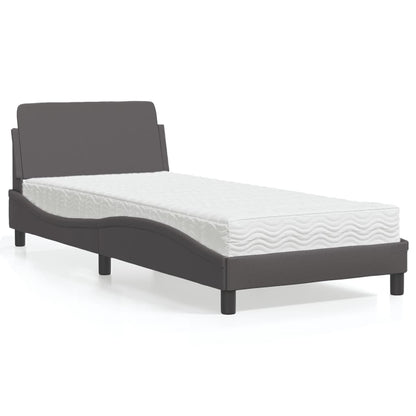 Cama com colchão Dover 90x190 cm couro artificial cinzento