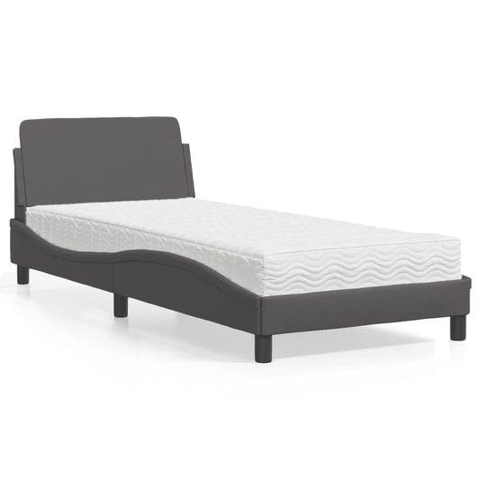 Cama com colchão Dover 90x190 cm couro artificial cinzento