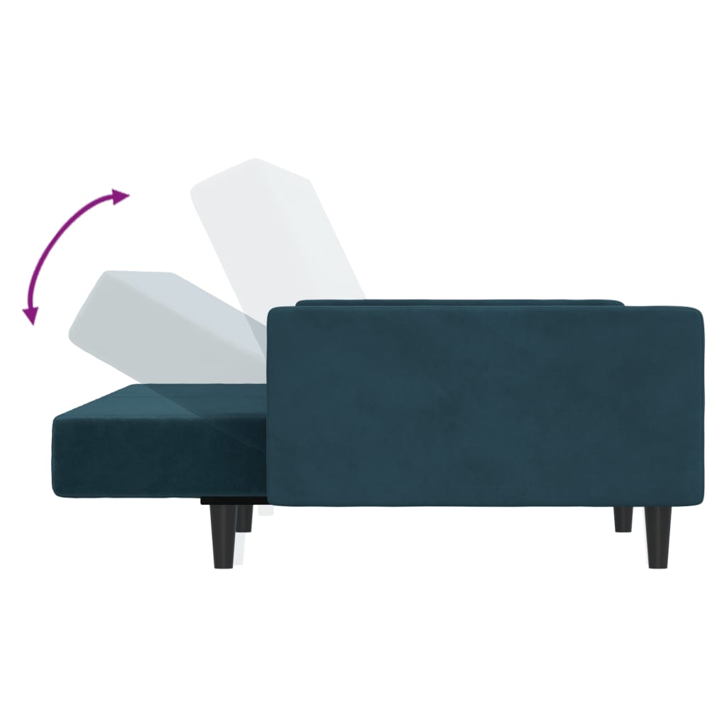 Sofá-cama de 2 lugares veludo azul