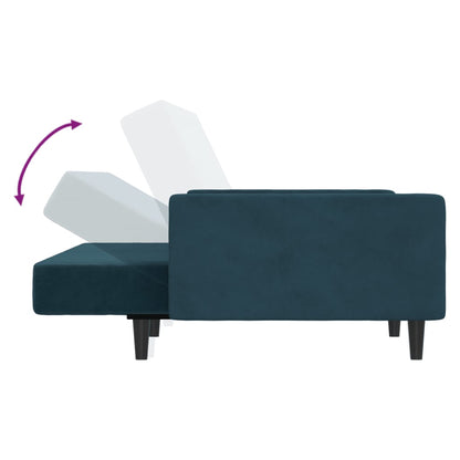 Sofá-cama de 2 lugares veludo azul