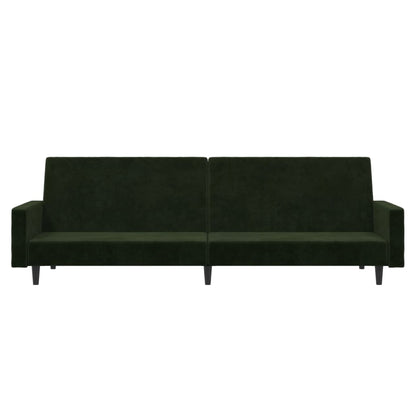 Sofá-cama de 2 lugares veludo verde-escuro