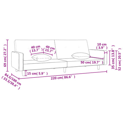Sofá-cama 2 lugares com duas almofadas tecido cinzento-claro