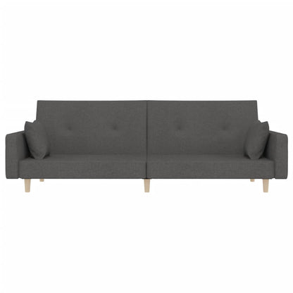 Sofá-cama 2 lugares com duas almofadas tecido cinzento-escuro