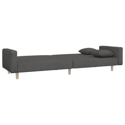 Sofá-cama 2 lugares com duas almofadas tecido cinzento-escuro