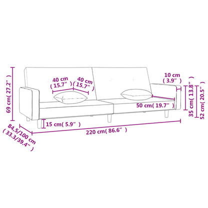 Sofá-cama 2 lugares com duas almofadas tecido cor creme