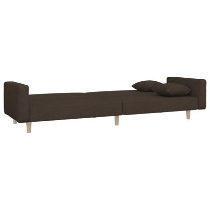Sofá-cama 2 lugares com duas almofadas tecido castanho-escuro