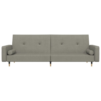 Sofá-cama 2 lugares com duas almofadas veludo cinzento-claro