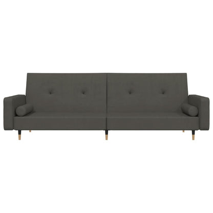 Sofá-cama 2 lugares com duas almofadas veludo cinzento-escuro