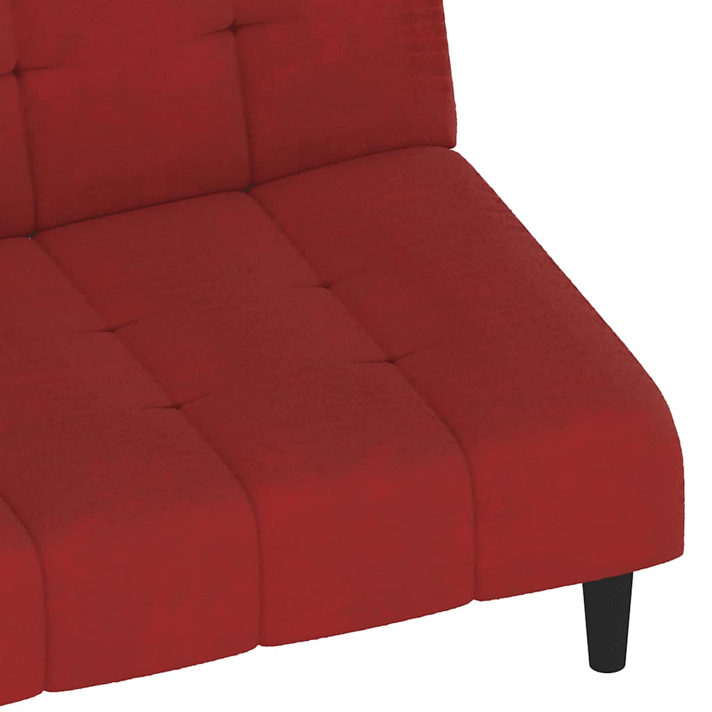 Sofá-cama de 2 lugares veludo vermelho tinto
