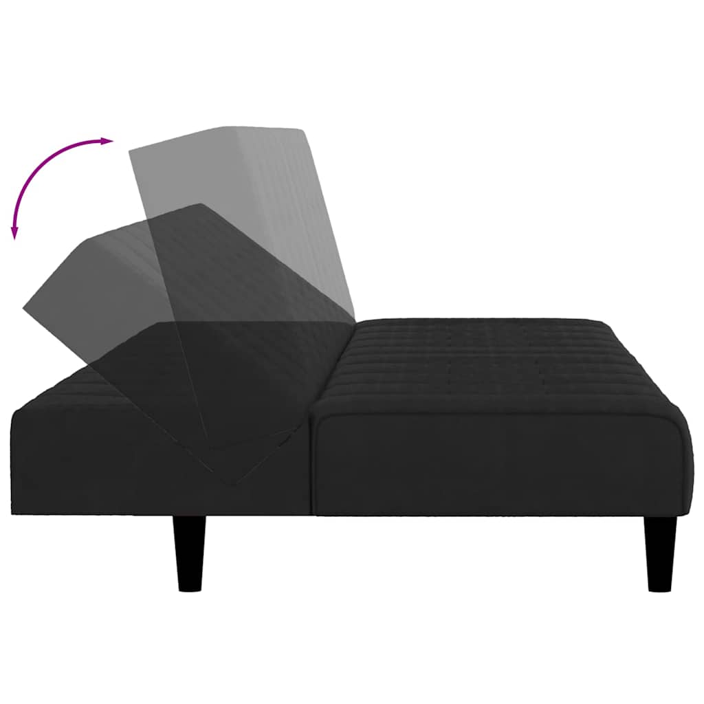 Sofá-cama de 2 lugares veludo preto
