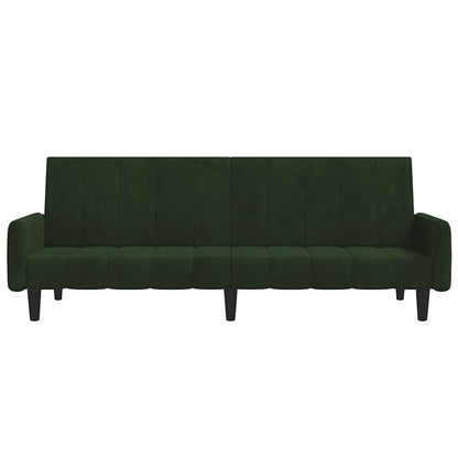Sofá-cama de 2 lugares veludo verde-escuro