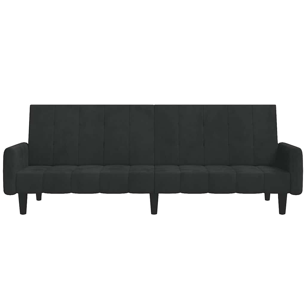 Sofá-cama de 2 lugares veludo preto