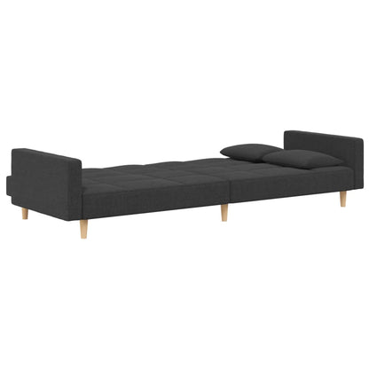 Sofá-cama 2 lugares com duas almofadas tecido cinzento-escuro
