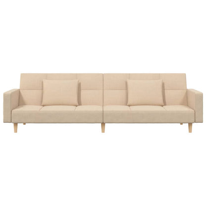 Sofá-cama 2 lugares com duas almofadas tecido cor creme