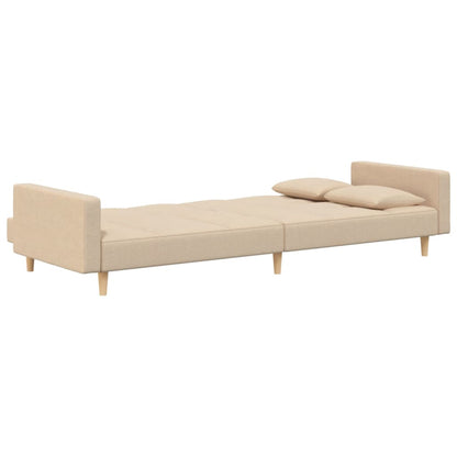 Sofá-cama 2 lugares com duas almofadas tecido cor creme